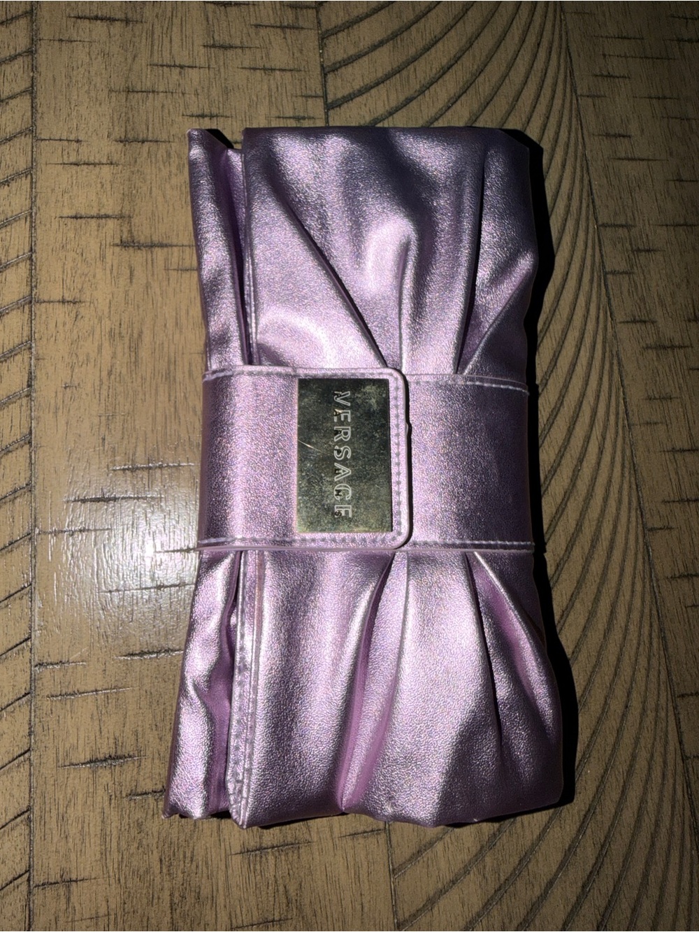 Versace Parfums Metallic Lavender/Lilac Folding Clutch Bag.